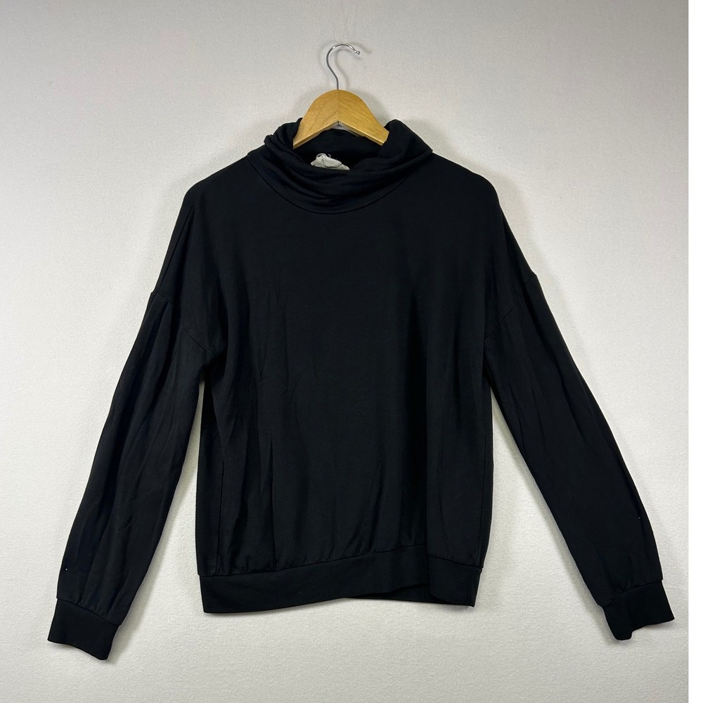 For the Republic Minimalist Cowl Neck Sweatshirt Womens L Black Drop Shoulder